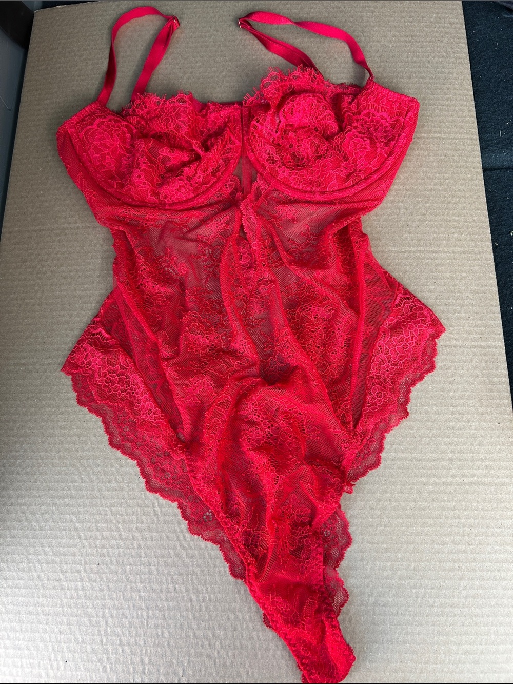 Victoria's Secret Red Lace Sheer Bodysuit Chemise